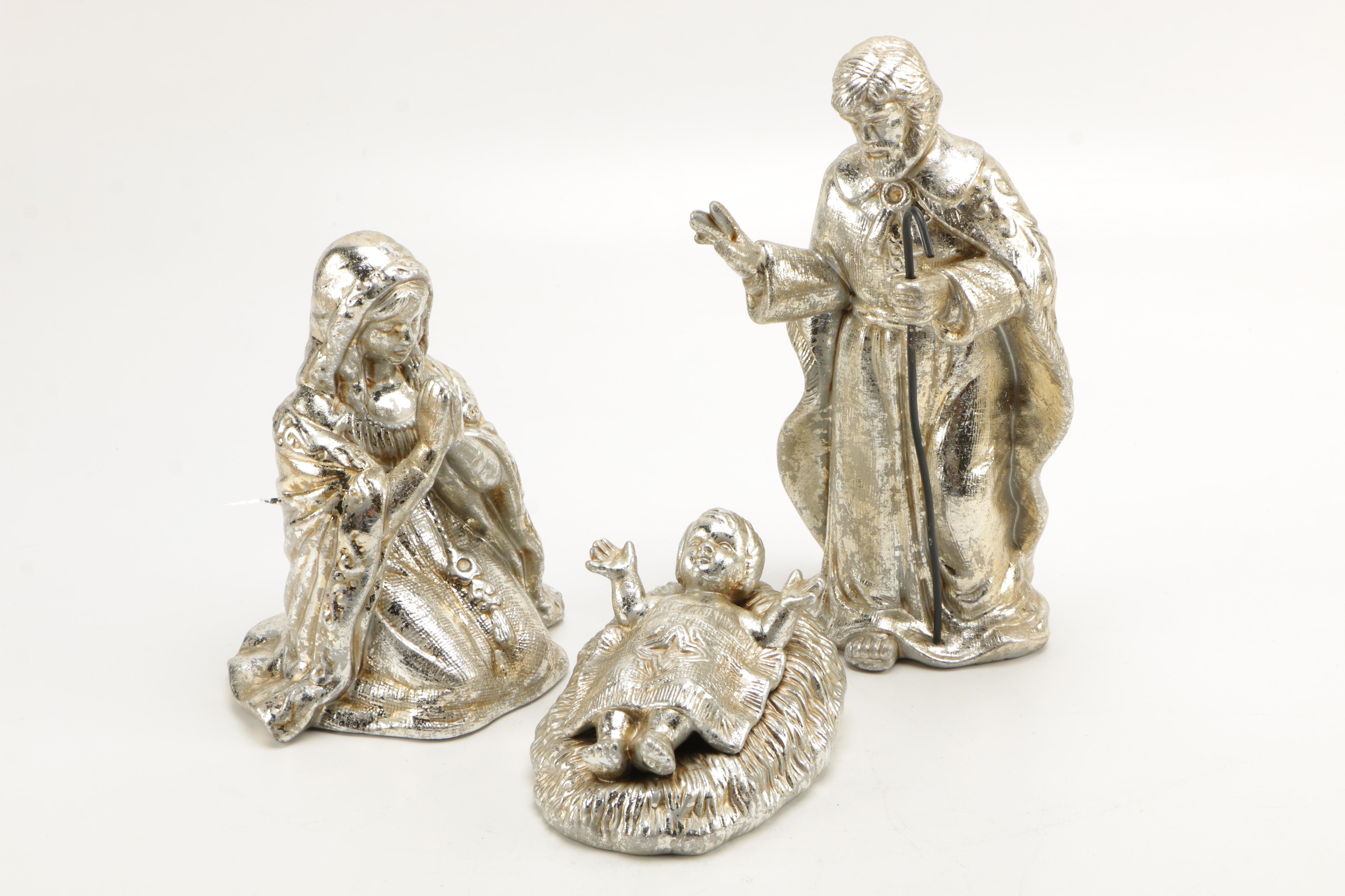 Department 56 "Mercury Glass" Finish Ceramic Nativity Set