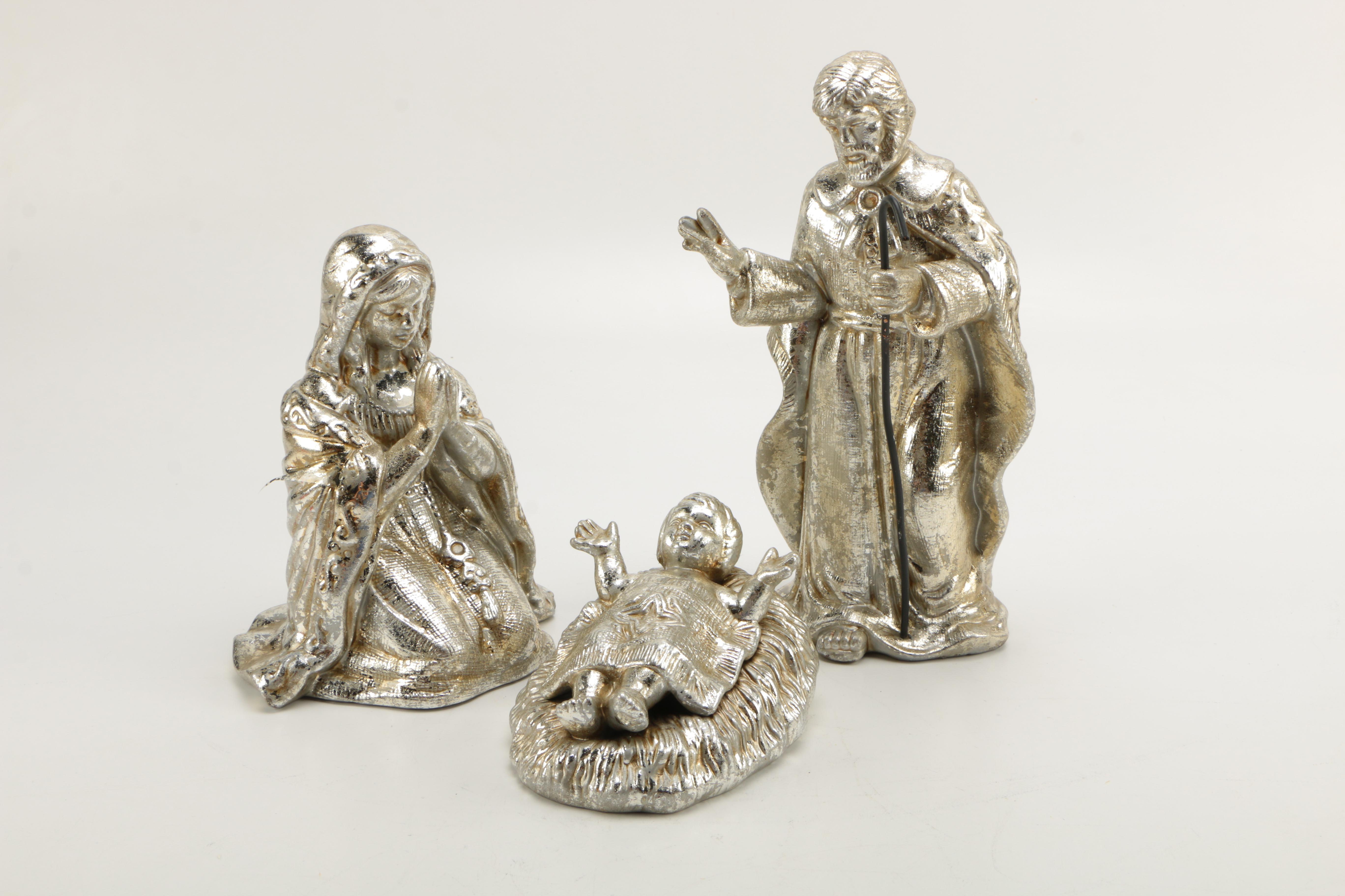 Department 56 "Mercury Glass" Finish Ceramic Nativity Set