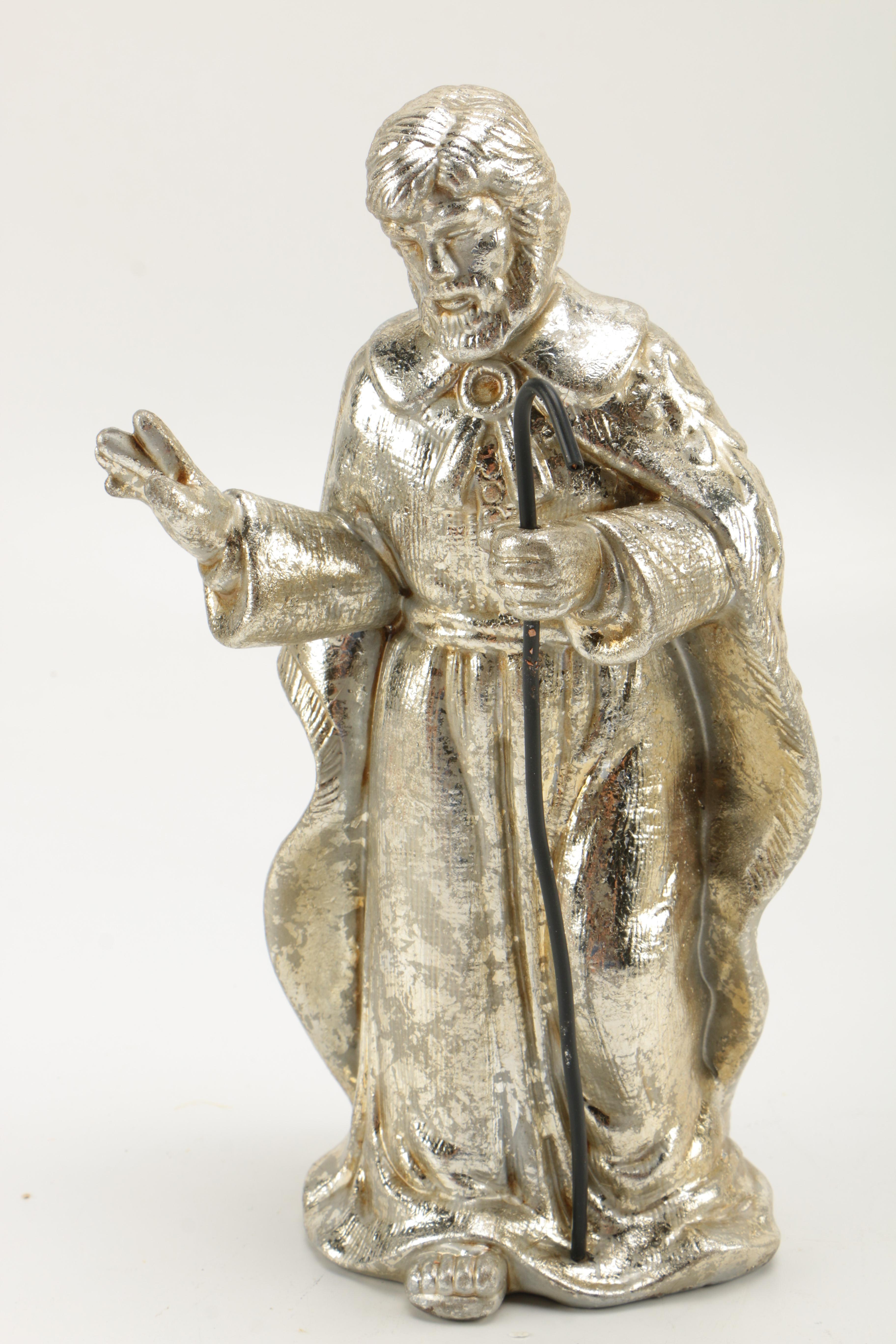 Department 56 "Mercury Glass" Finish Ceramic Nativity Set