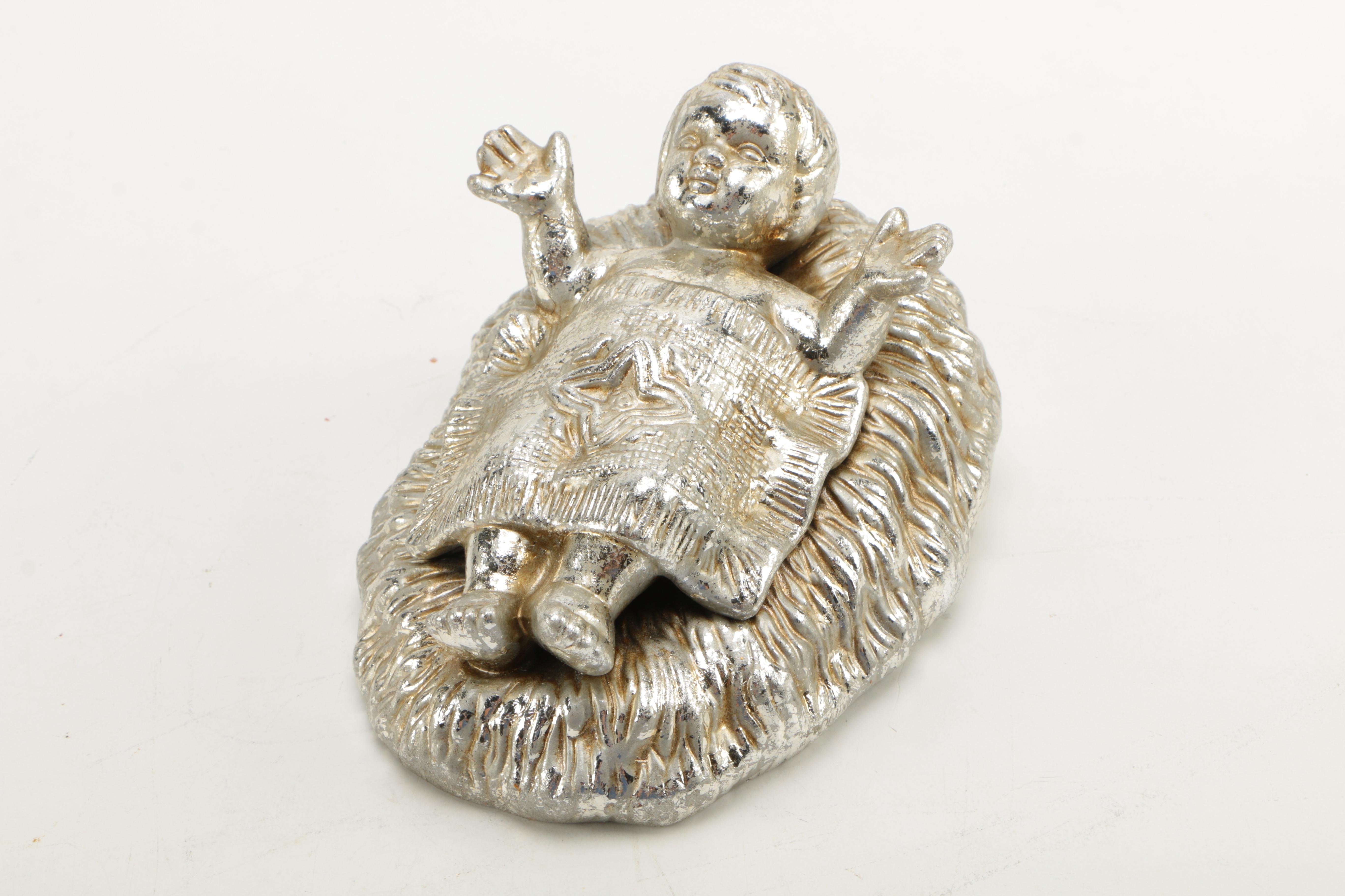 Department 56 "Mercury Glass" Finish Ceramic Nativity Set