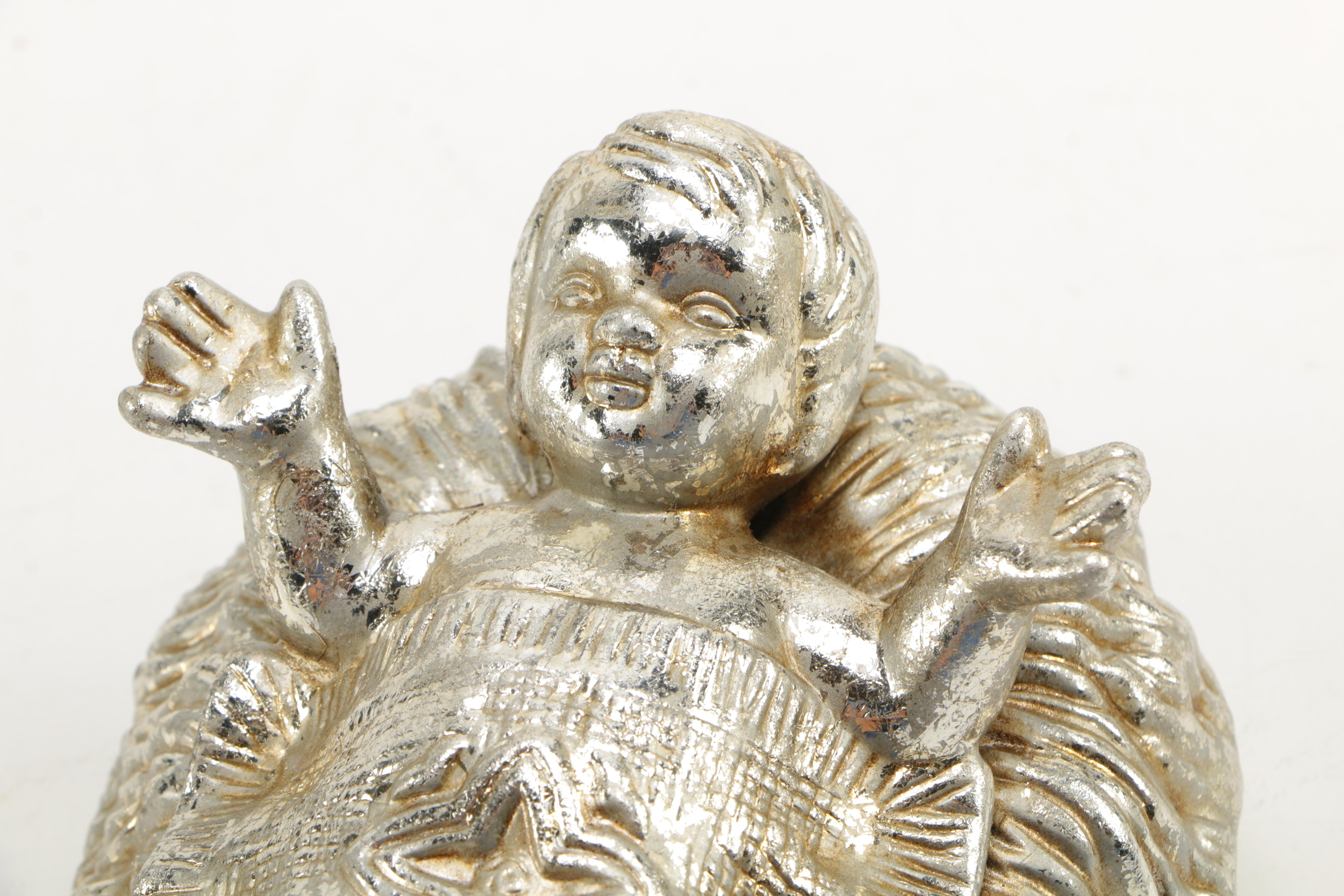 Department 56 "Mercury Glass" Finish Ceramic Nativity Set