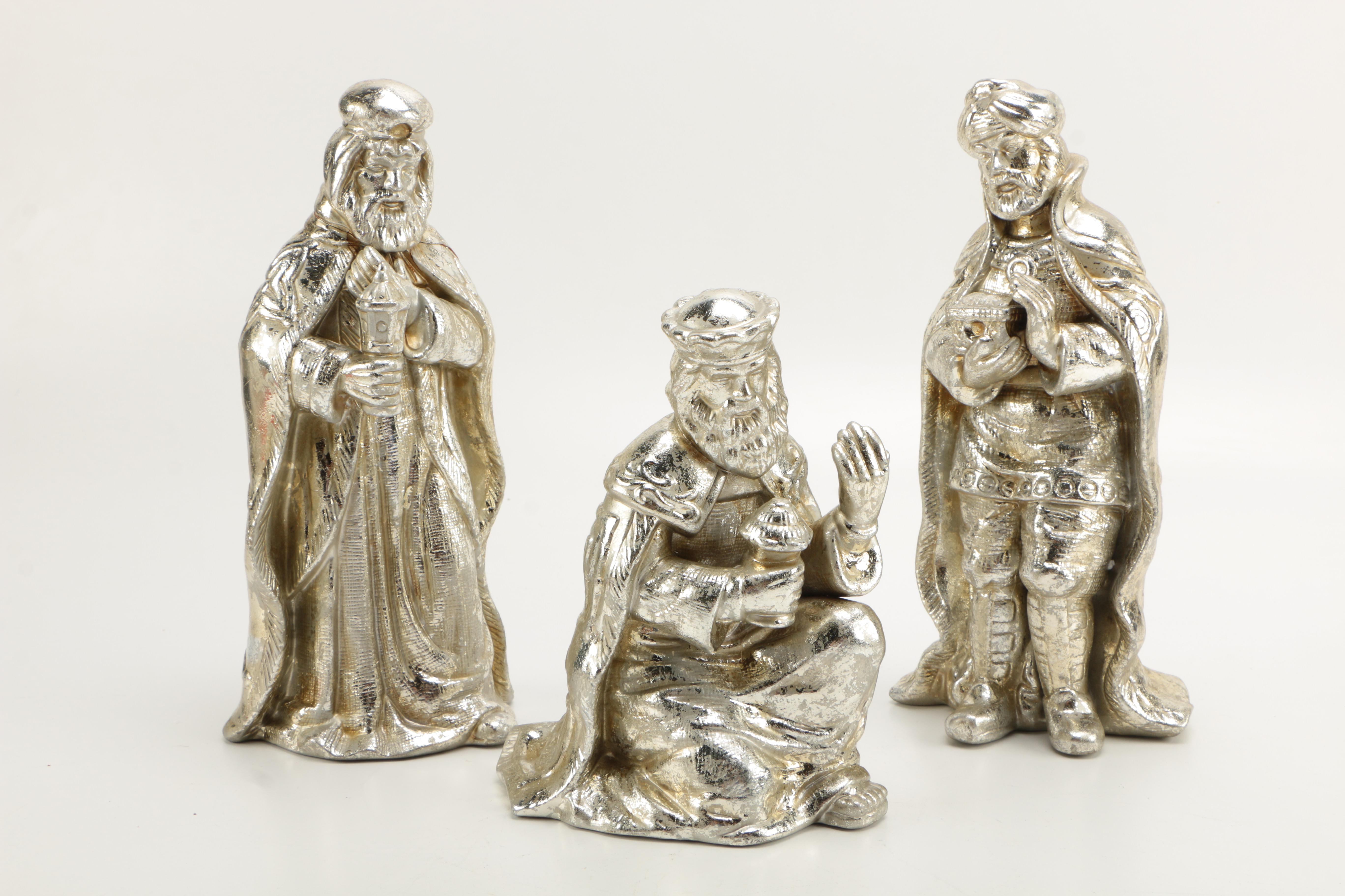 Department 56 "Mercury Glass" Finish Ceramic Nativity Set