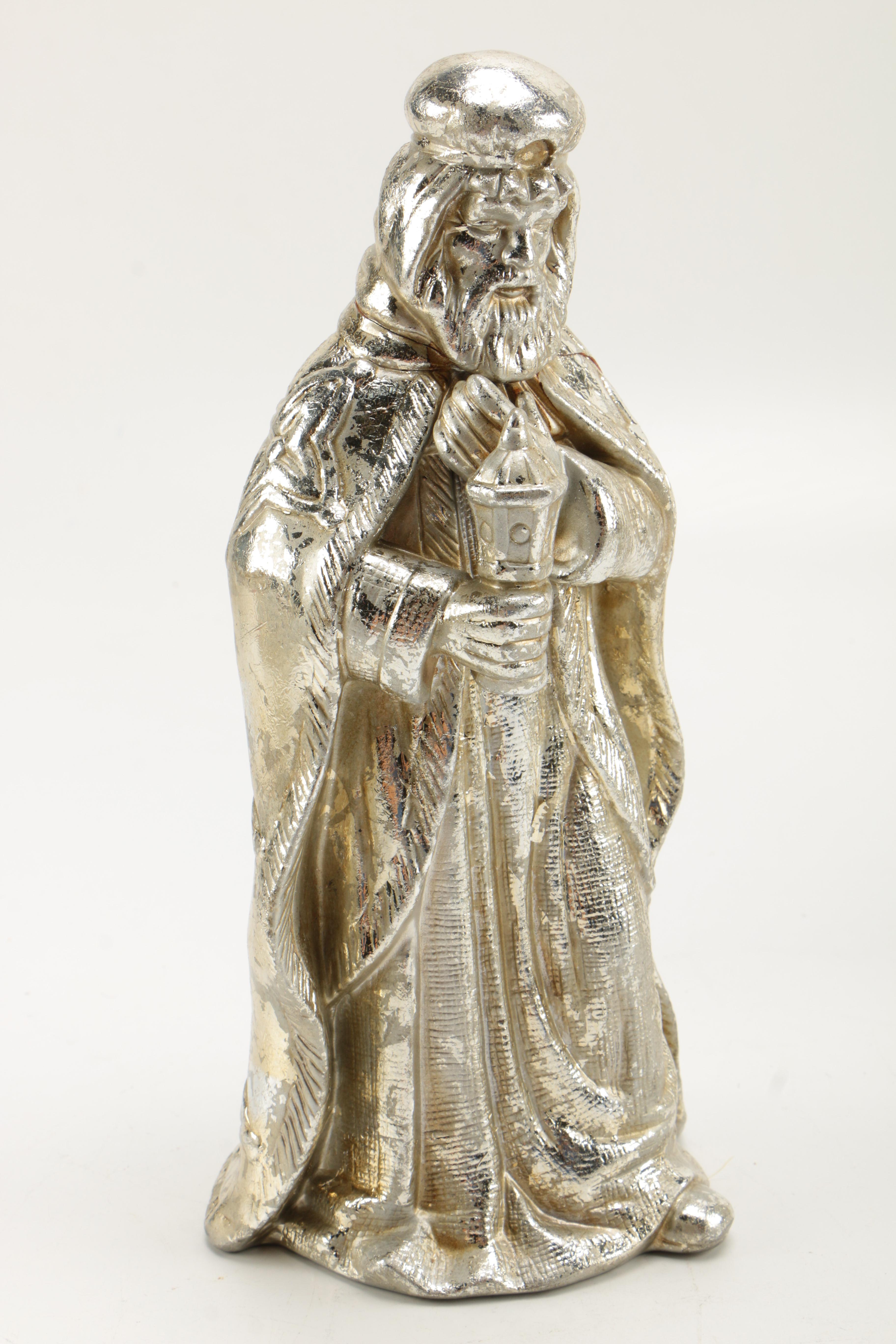 Department 56 "Mercury Glass" Finish Ceramic Nativity Set