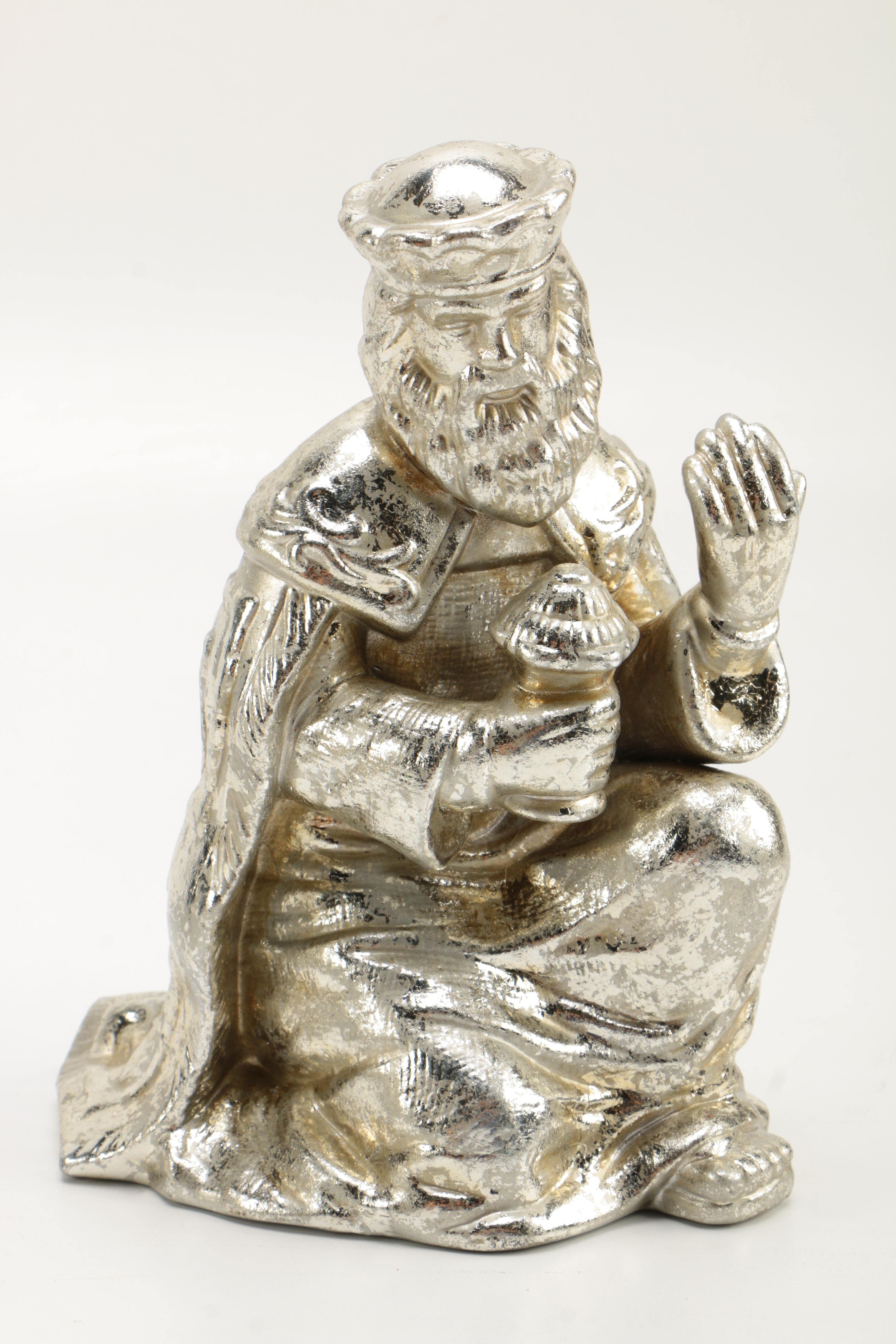 Department 56 "Mercury Glass" Finish Ceramic Nativity Set