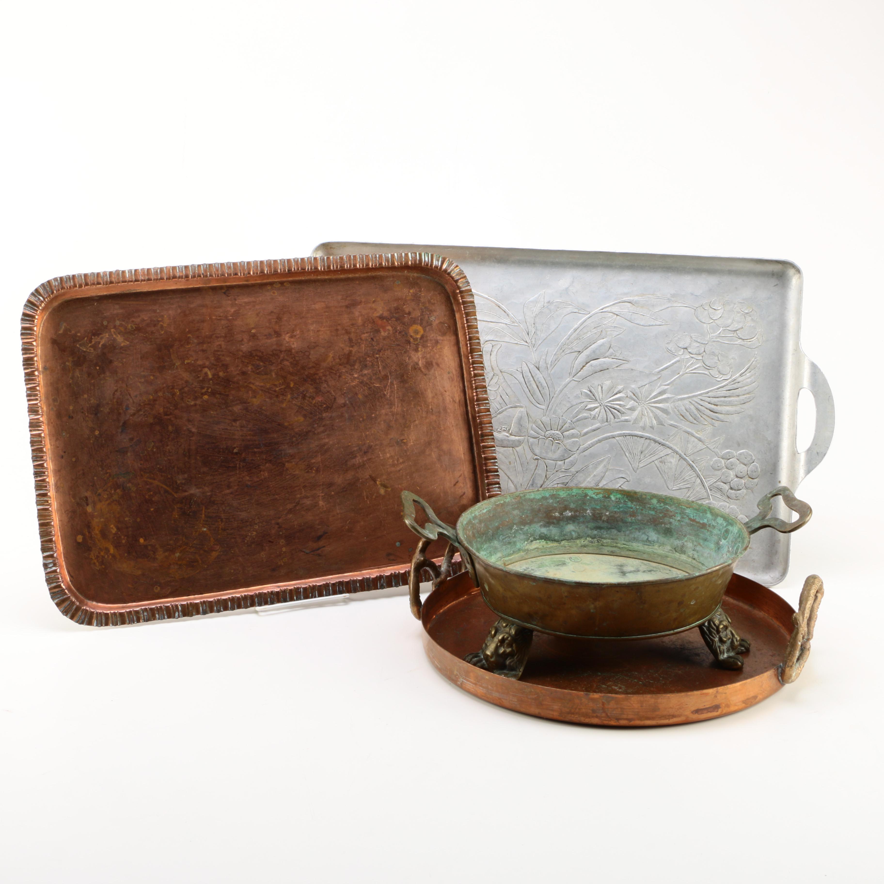Collection of Copper and Pewter Serving Ware