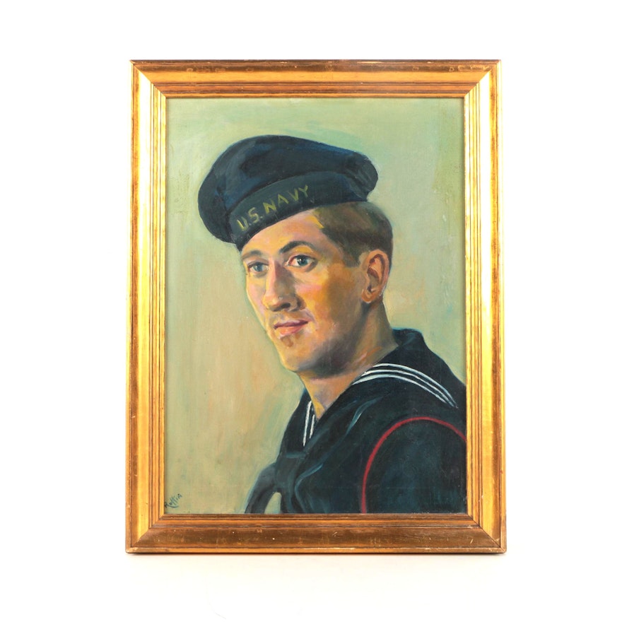 Oil Painting on Canvas Portrait of Navy Service Member