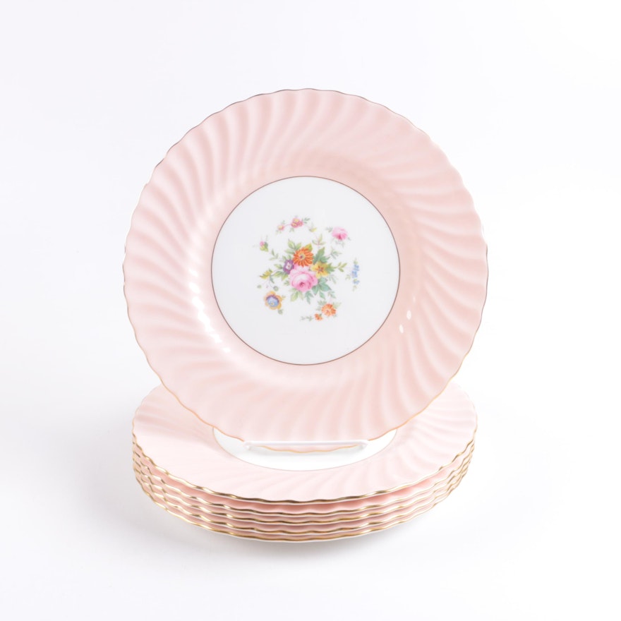 Six Minton Pink Bone China Porcelain Plates