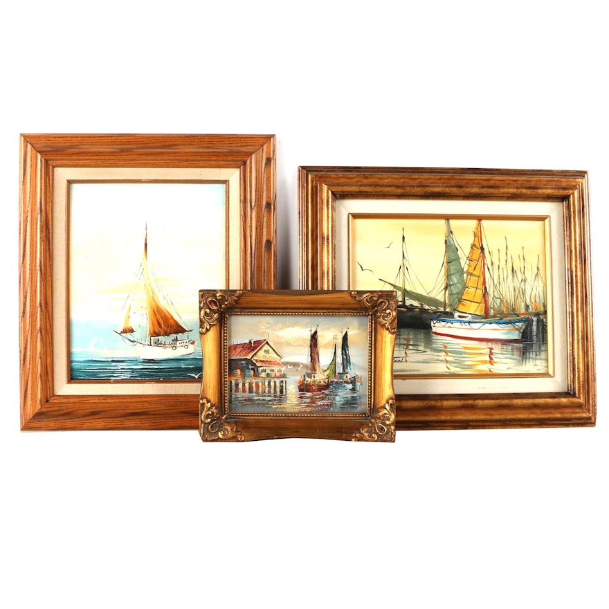 M. Hozana and S. Wooton Oil Paintings on Canvas of Sailboats