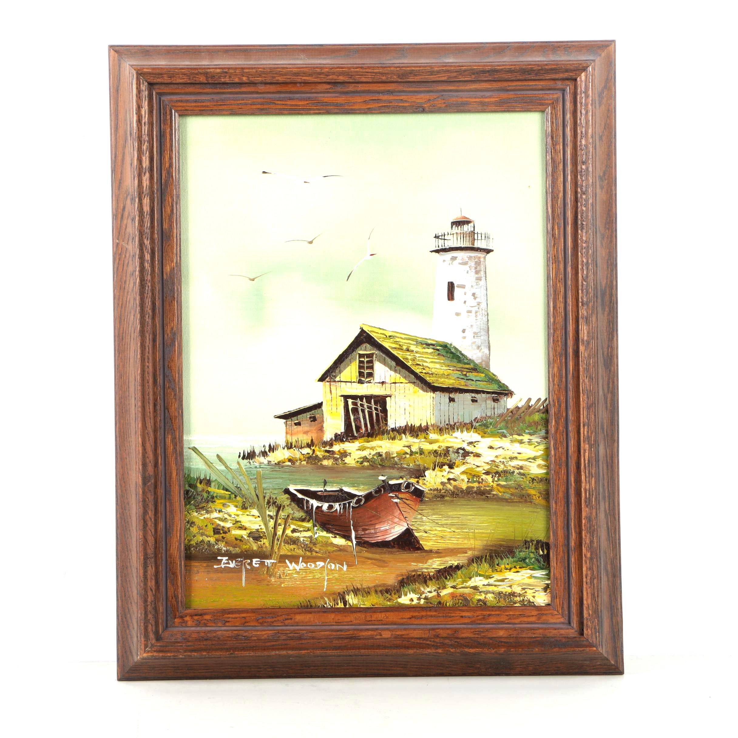 Everett Woodson Oil Painting on Canvas of a Lighthouse