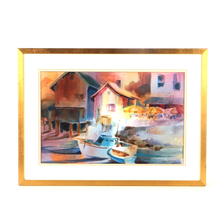 Betty DeMaree Watercolor Painting on Paper of a Harbor