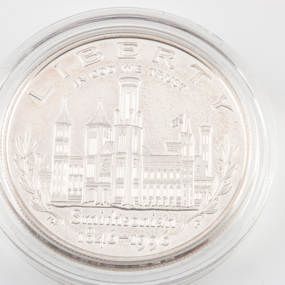 Set of Four Smithsonian Institution 150th Anniversary Gold and Silver Coins
