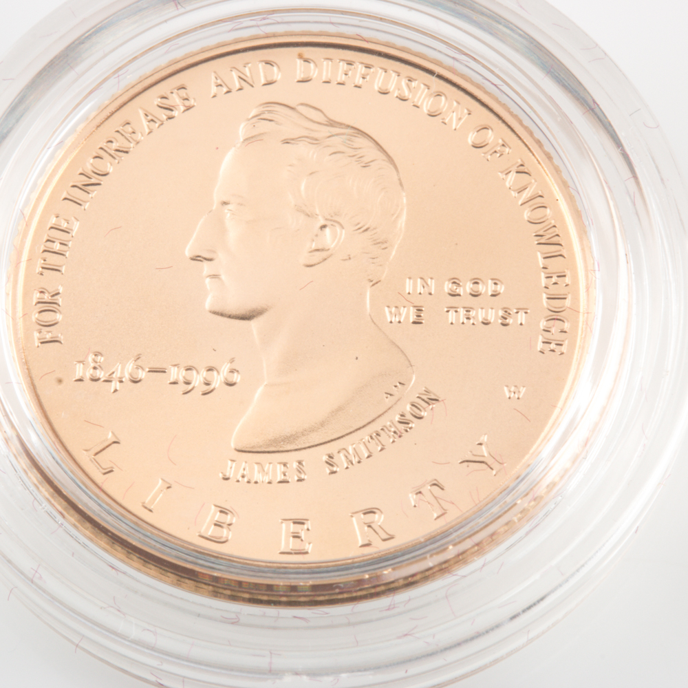 Set of Four Smithsonian Institution 150th Anniversary Gold and Silver Coins