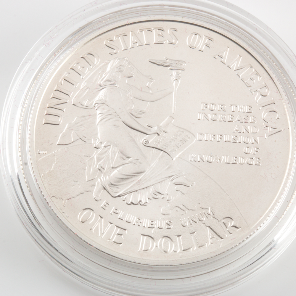 Set of Four Smithsonian Institution 150th Anniversary Gold and Silver Coins