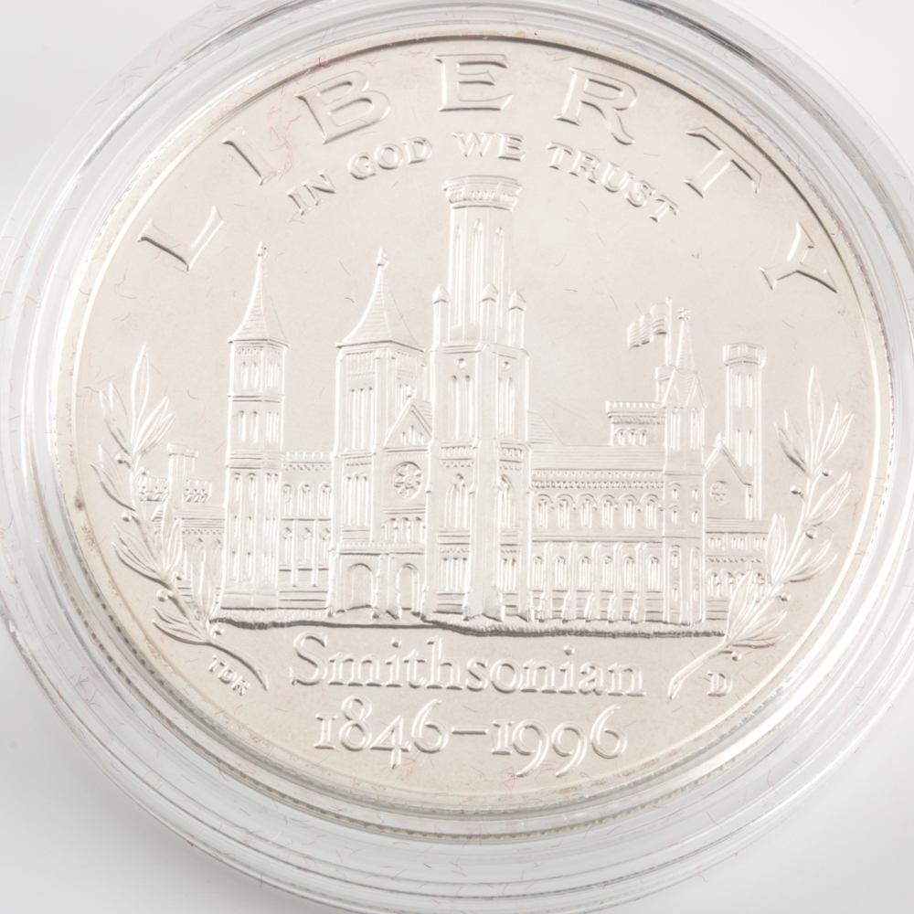 Set of Four Smithsonian Institution 150th Anniversary Gold and Silver Coins