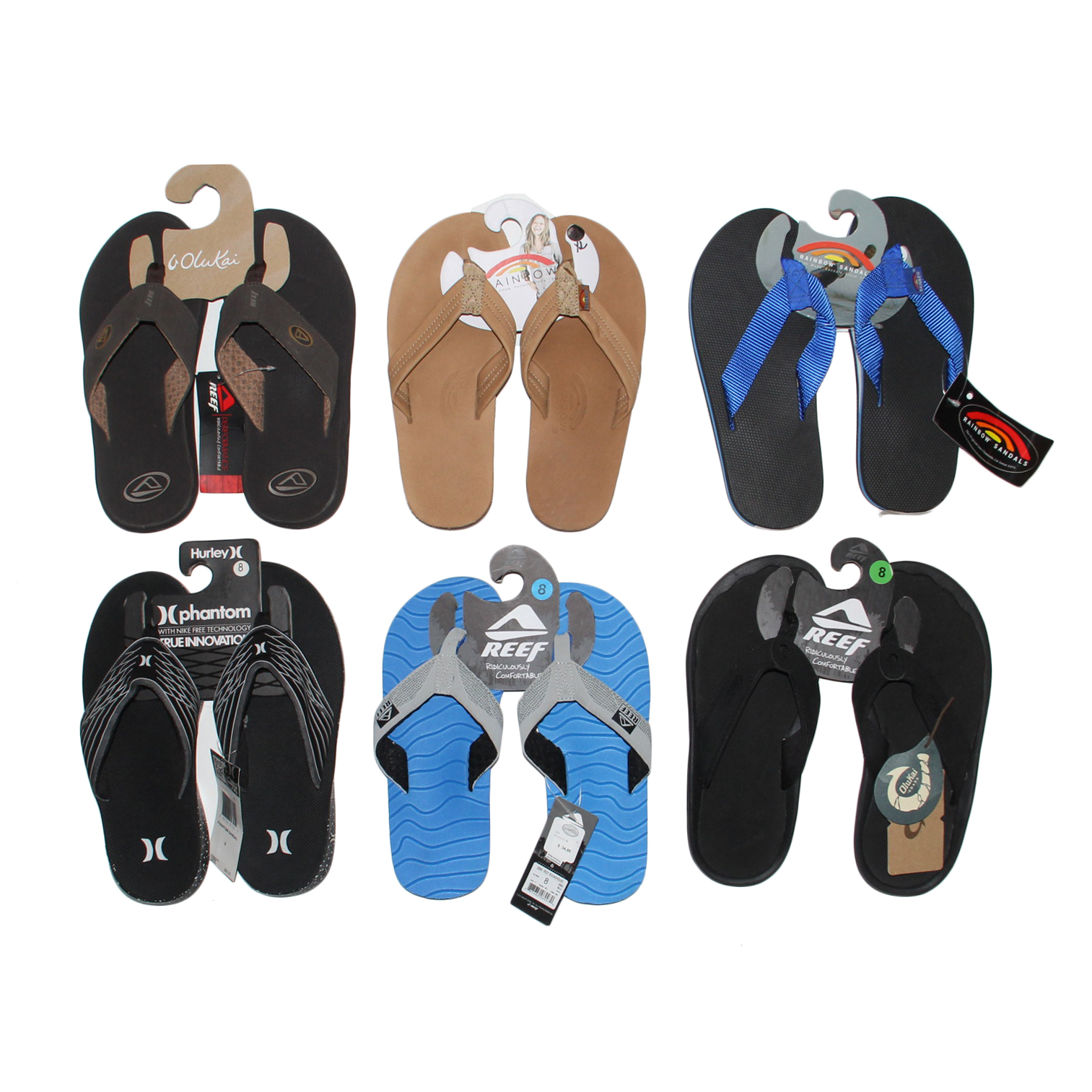 Men's Size 8 Sandals Including Rainbow and Hurley