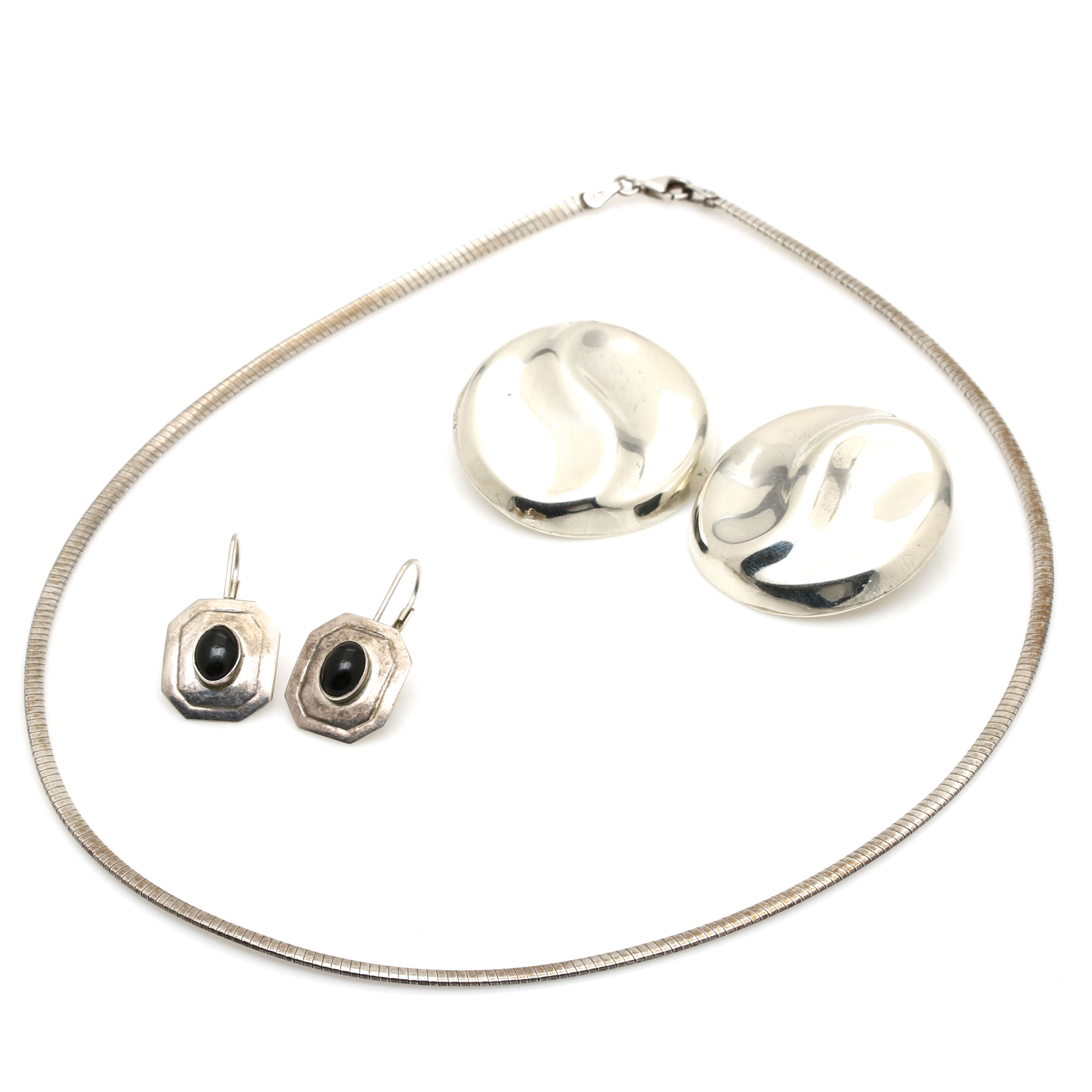 Sterling Silver Earrings and Necklace Including Taxco