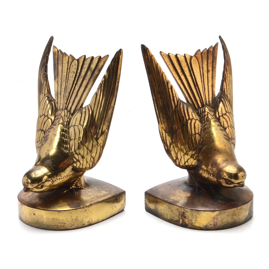 Pair of Brass Figural Bird Bookends