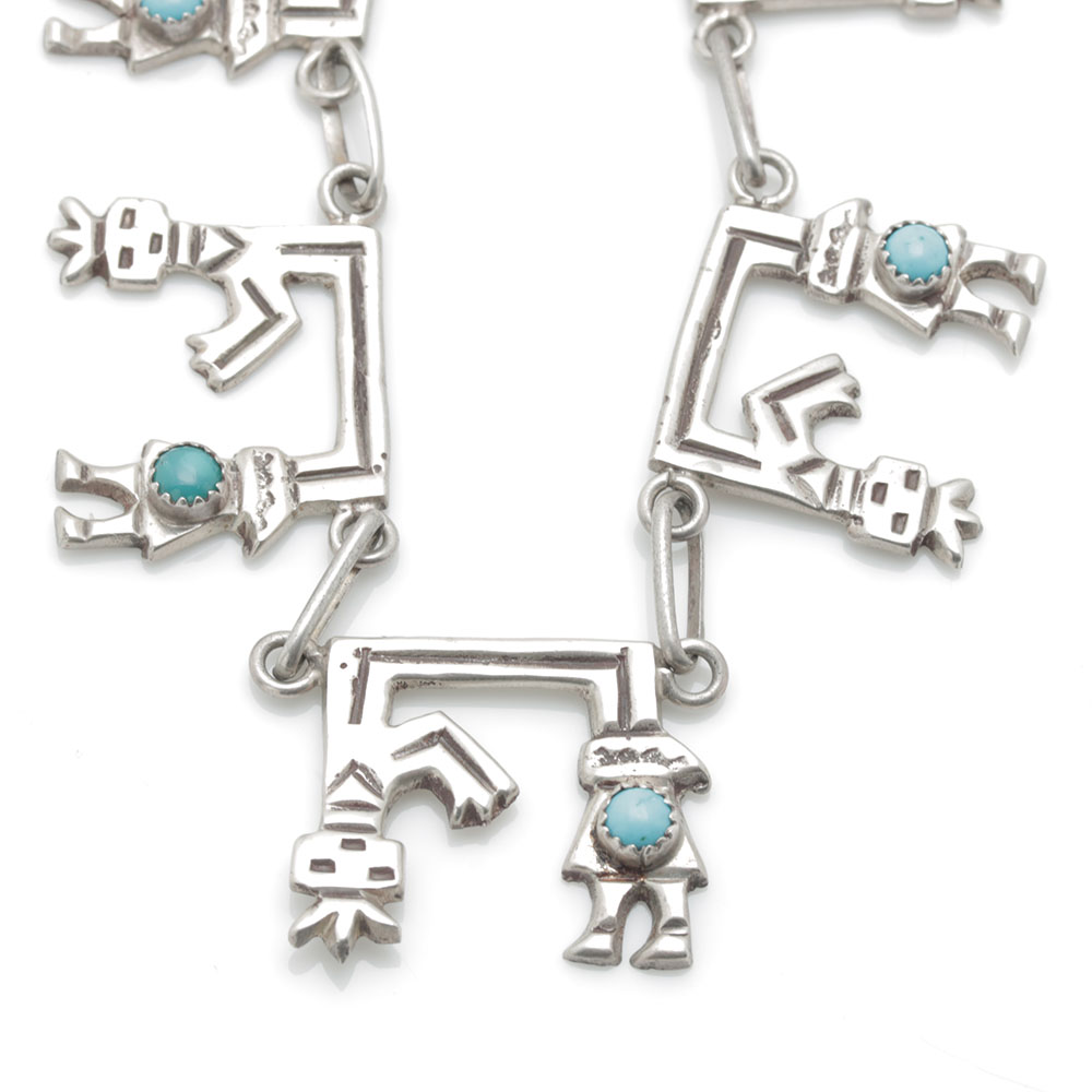 Navajo Style Sterling Silver Turquoise Jewelry Featuring Rainbow Man Yei Necklace