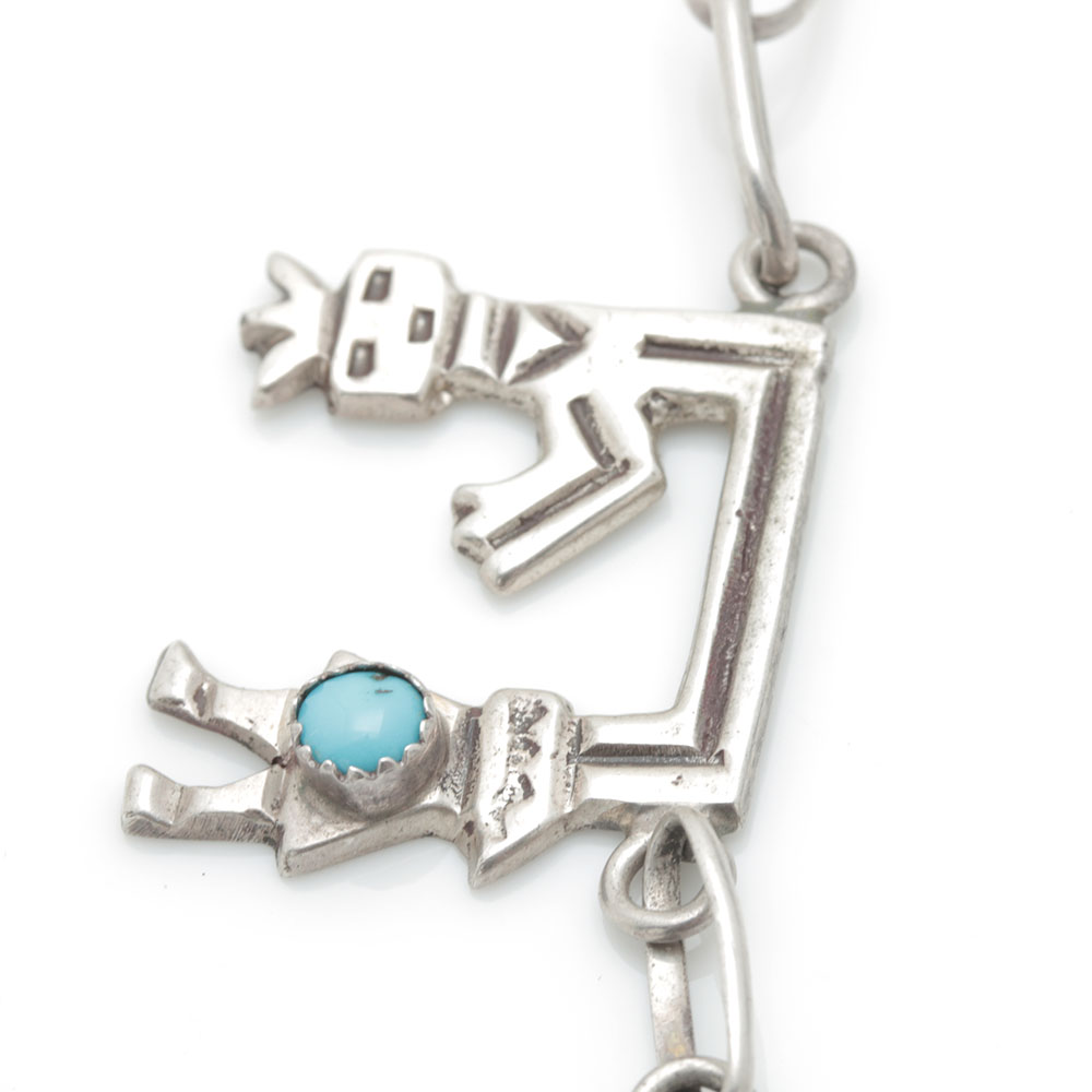 Navajo Style Sterling Silver Turquoise Jewelry Featuring Rainbow Man Yei Necklace