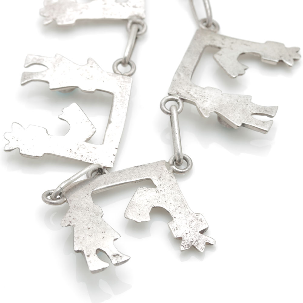 Navajo Style Sterling Silver Turquoise Jewelry Featuring Rainbow Man Yei Necklace