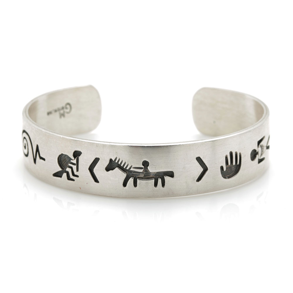 Gerald Mitchell Sterling Silver Navajo Storyteller Cuff With Mexican Silver Kokopelli Band