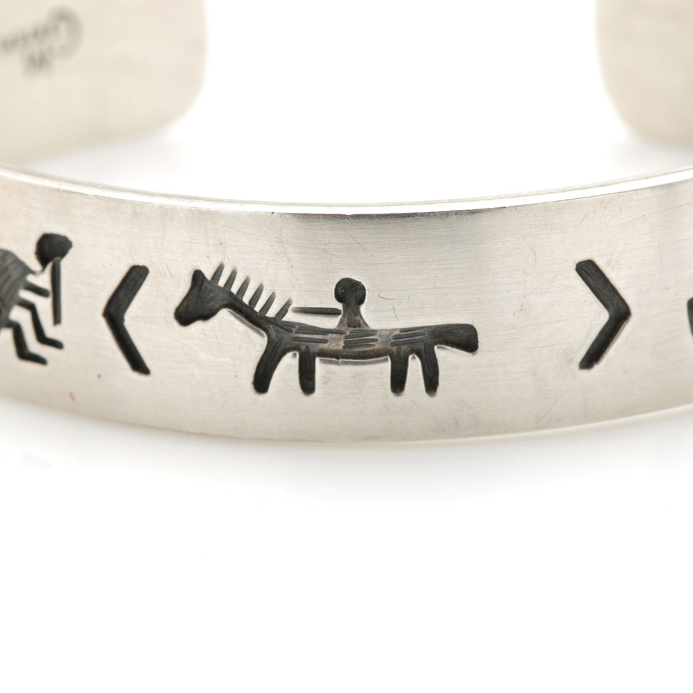 Gerald Mitchell Sterling Silver Navajo Storyteller Cuff With Mexican Silver Kokopelli Band