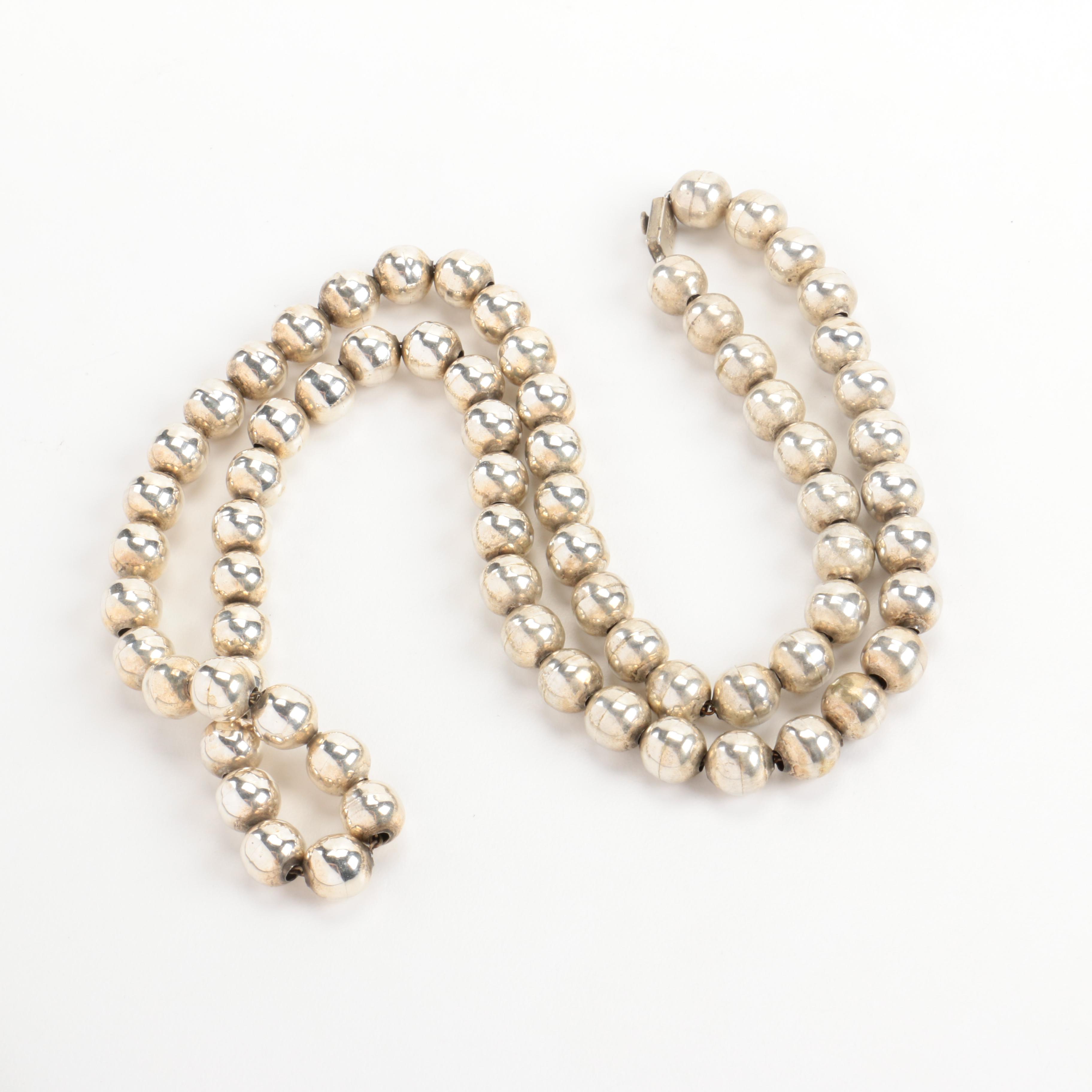 Mexican Sterling Silver Pendant and Beaded Necklace