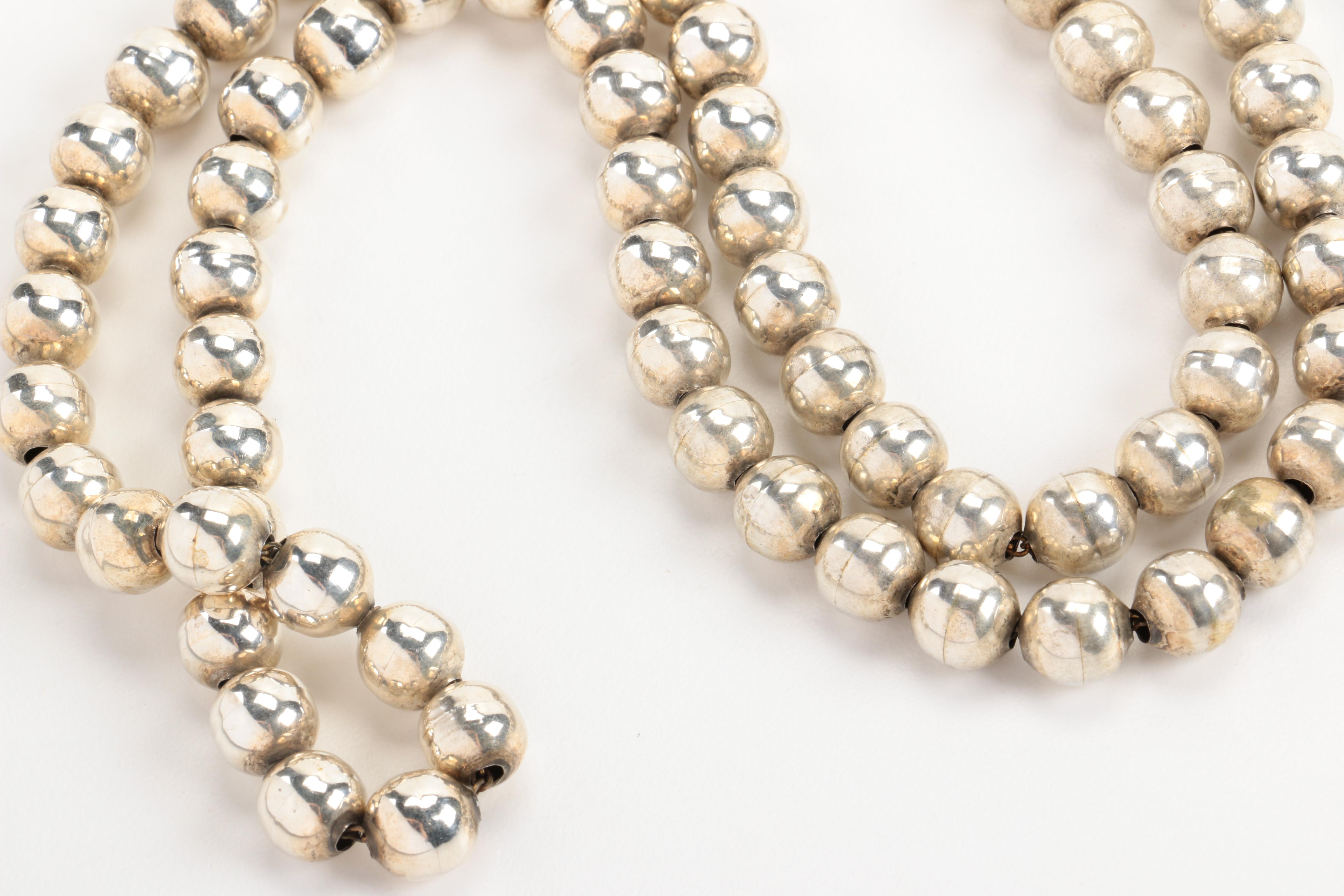 Mexican Sterling Silver Pendant and Beaded Necklace