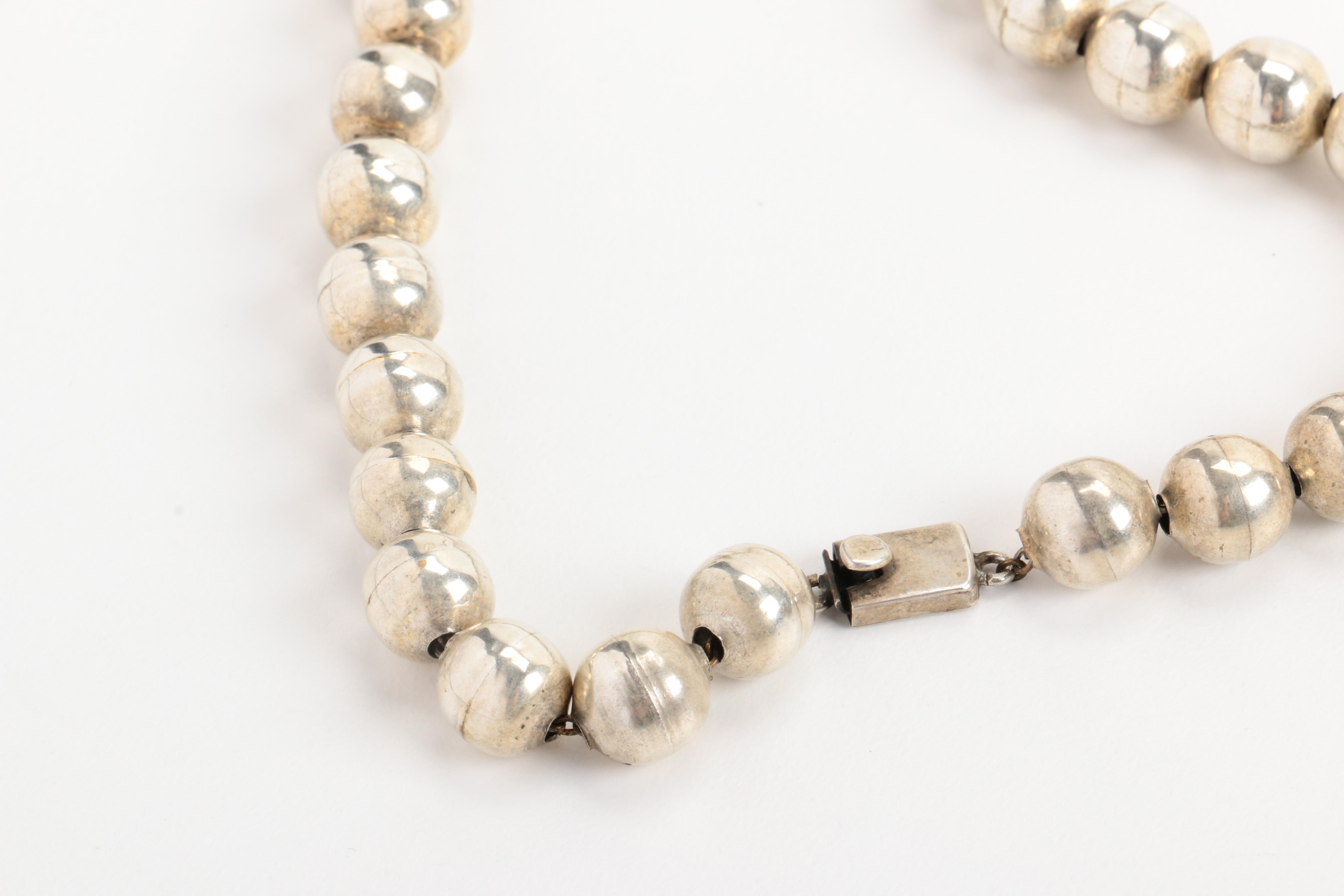 Mexican Sterling Silver Pendant and Beaded Necklace