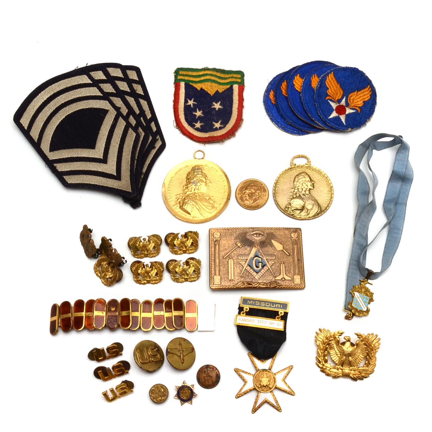 Military, Masonic, Metals and Cloth Patches Group