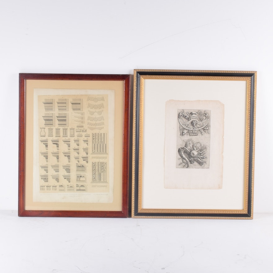 Framed Architectural Detail Offset Lithograph Prints