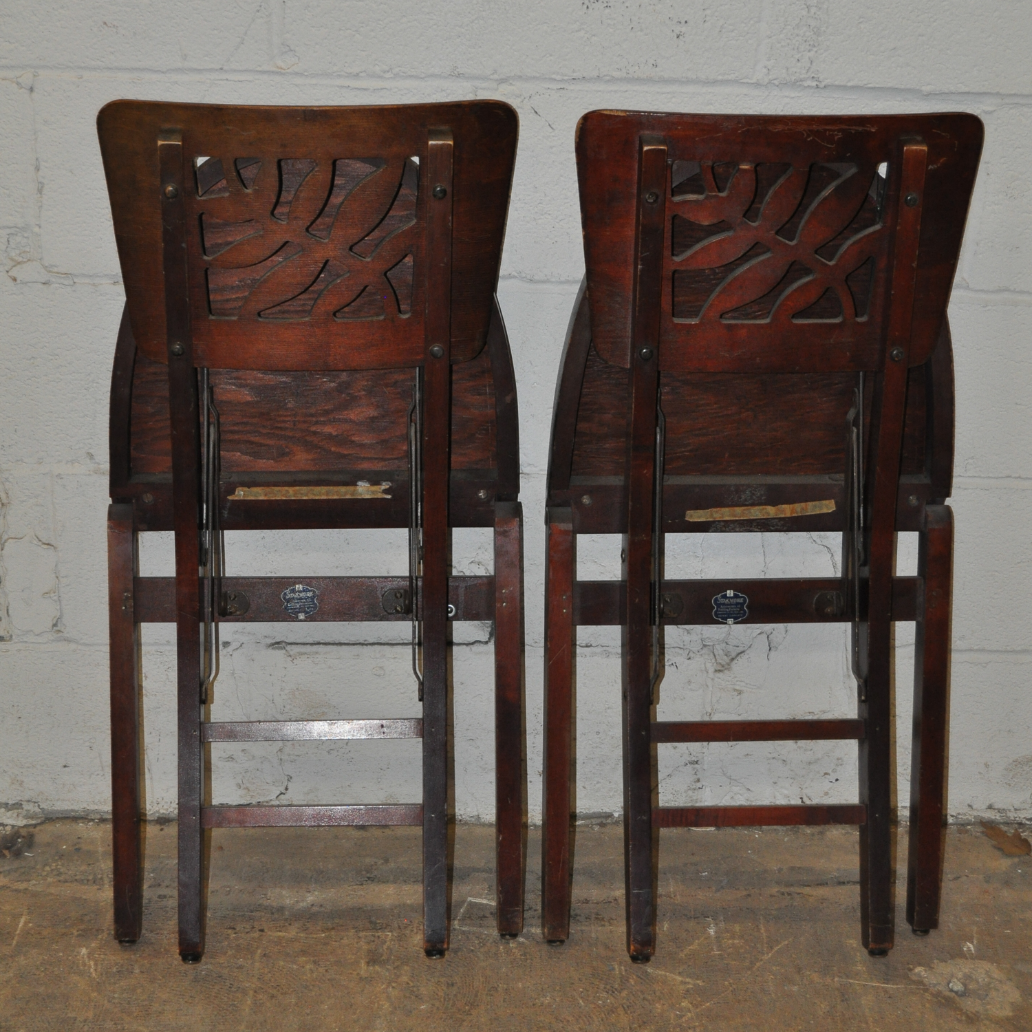 Pair Stakmore Vintage Wooden Folding Chairs