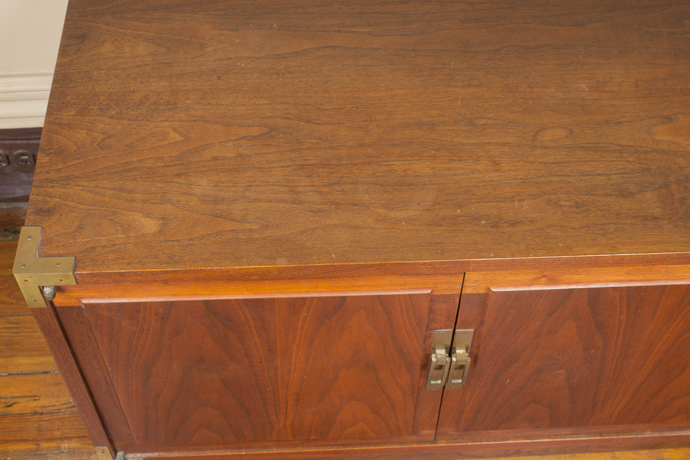 Campaign Style Cabinet with Flame Mahogany Veneer