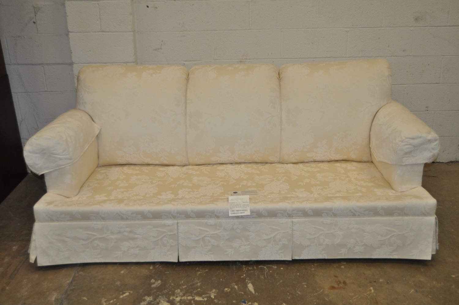 Ethan Allen Ivory "Maiden" Fruited-Vines Patterned Sofa