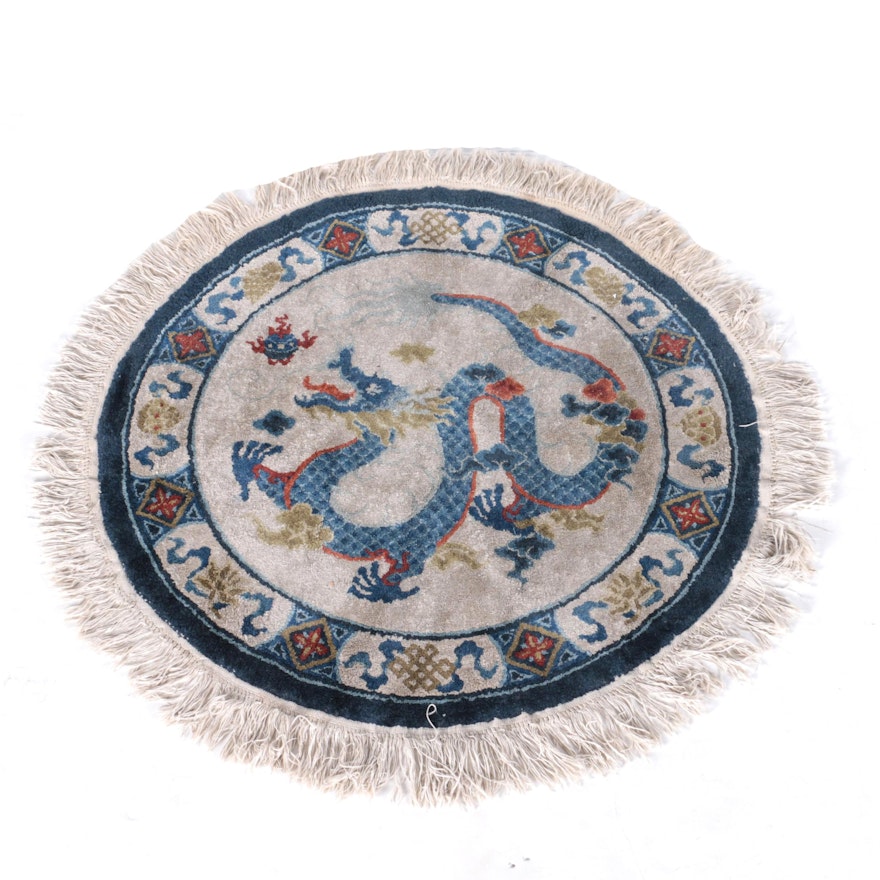 Hand-Knotted Chinese Dragon Round Rug
