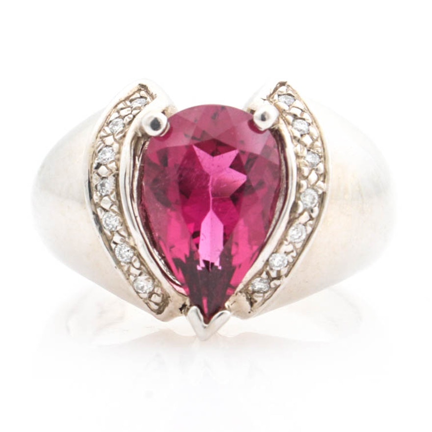 14K White Gold Pink Tourmaline and Diamond Ring