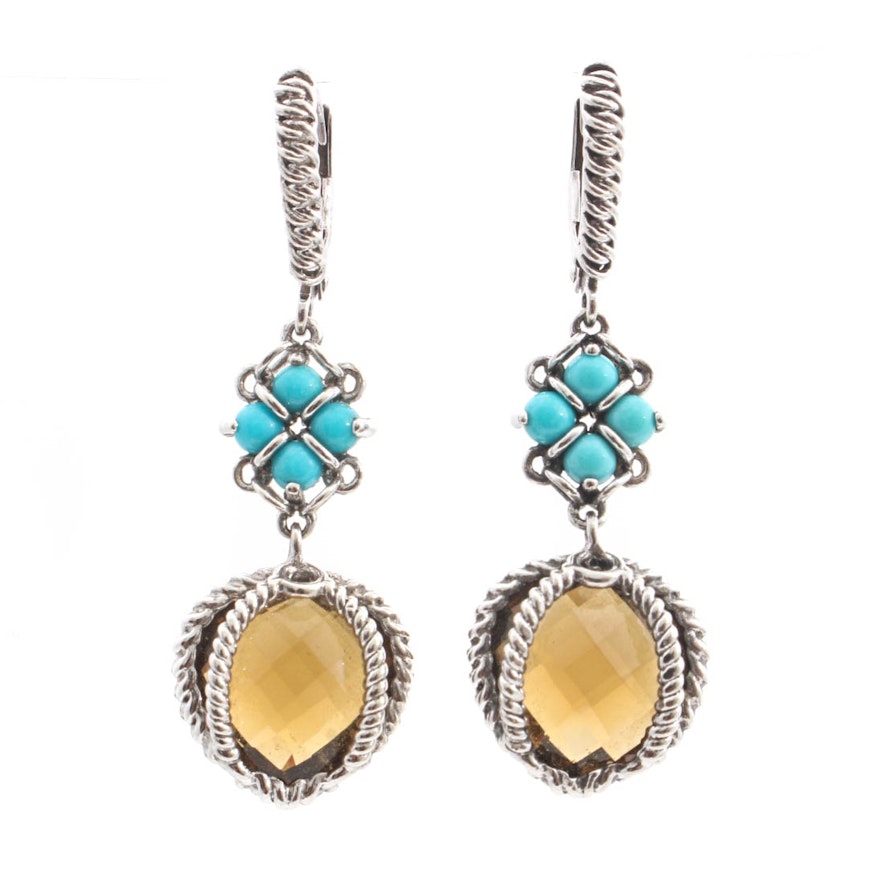 Anthony Nak Sterling Silver Smoky Quartz and Turquoise Earrings