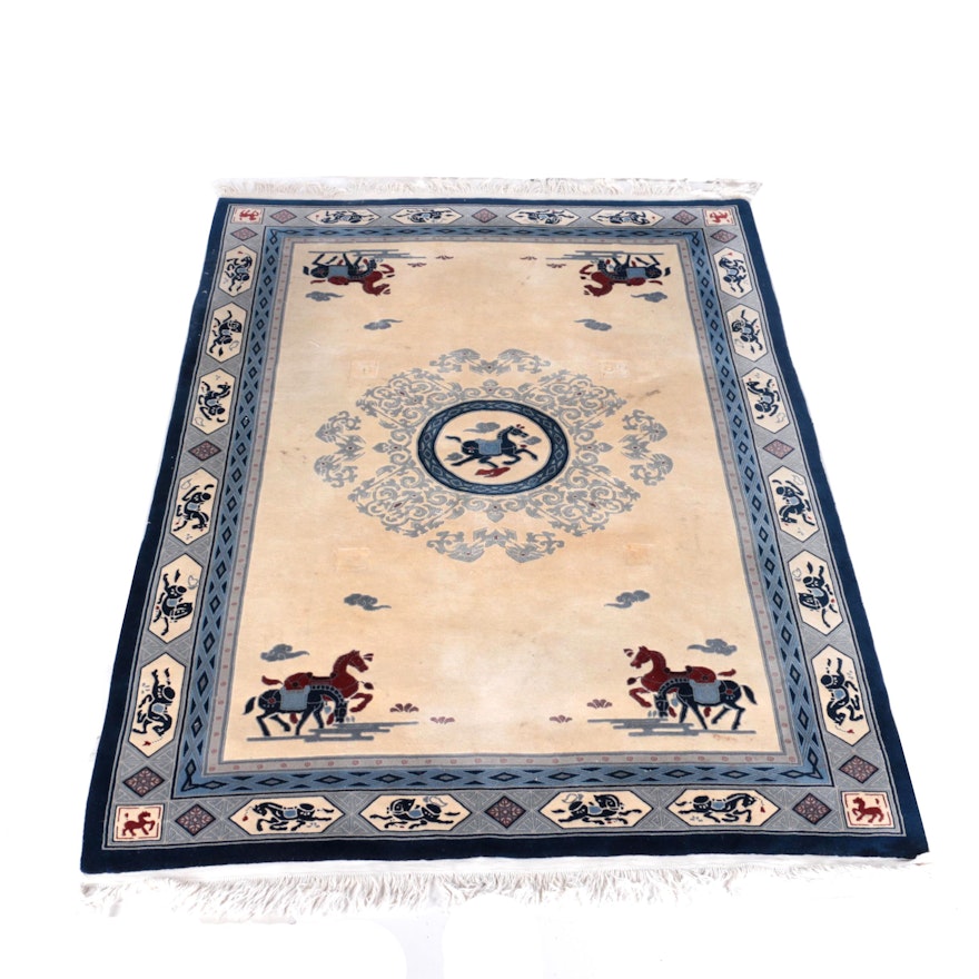 Hand-Knotted Chinese "War Horse" Area Rug