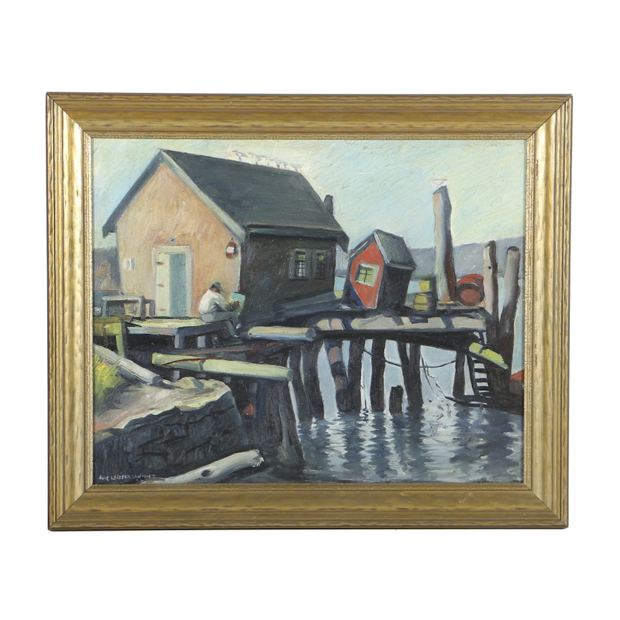 Alice Lauffer Lawrence Oil Painting on Board "Favorite Spot on Earth, Gloucester, Mass."