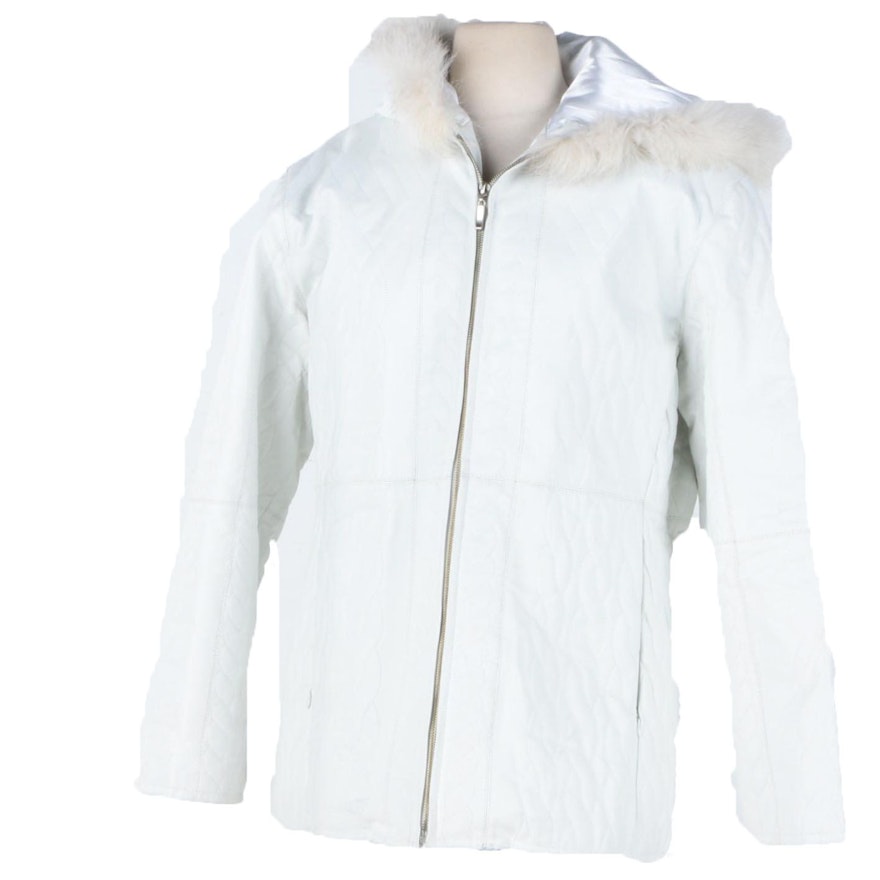 Women's White Leather Winter Coat