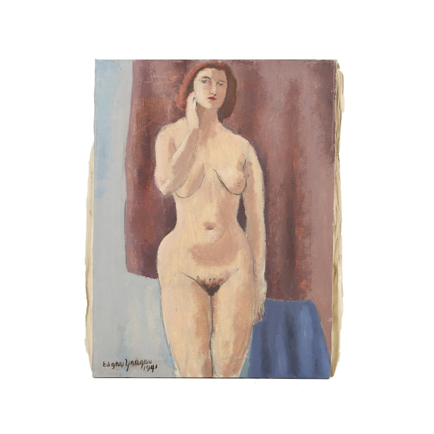 Edgar Yaeger Oil Painting on Canvas Portrait of a Female Nude