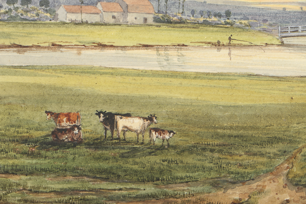 Attributed to George Shepherd Watercolor Painting on Paper "View from Temple Mills"