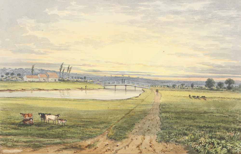 Attributed to George Shepherd Watercolor Painting on Paper "View from Temple Mills"