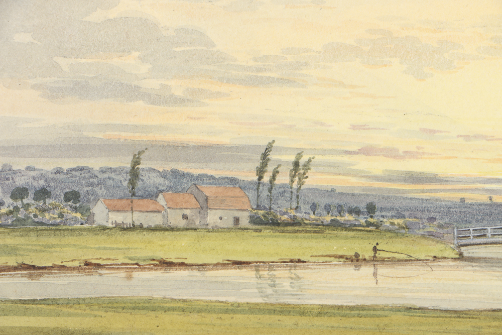 Attributed to George Shepherd Watercolor Painting on Paper "View from Temple Mills"