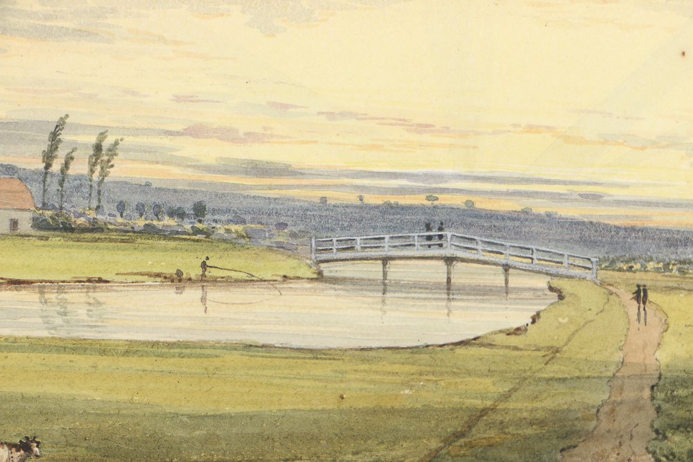 Attributed to George Shepherd Watercolor Painting on Paper "View from Temple Mills"