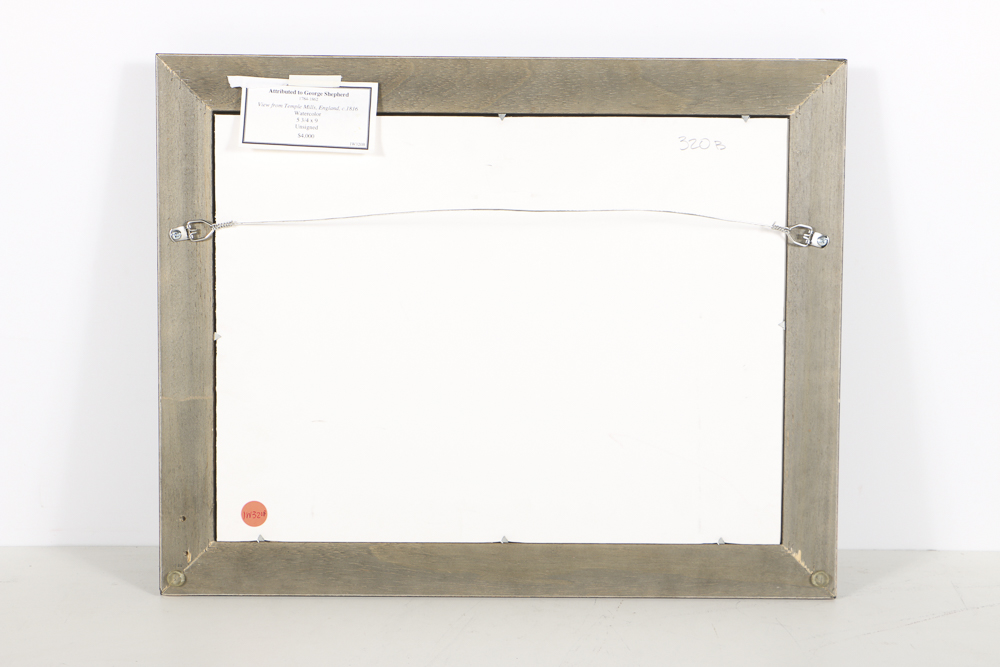 Attributed to George Shepherd Watercolor Painting on Paper "View from Temple Mills"