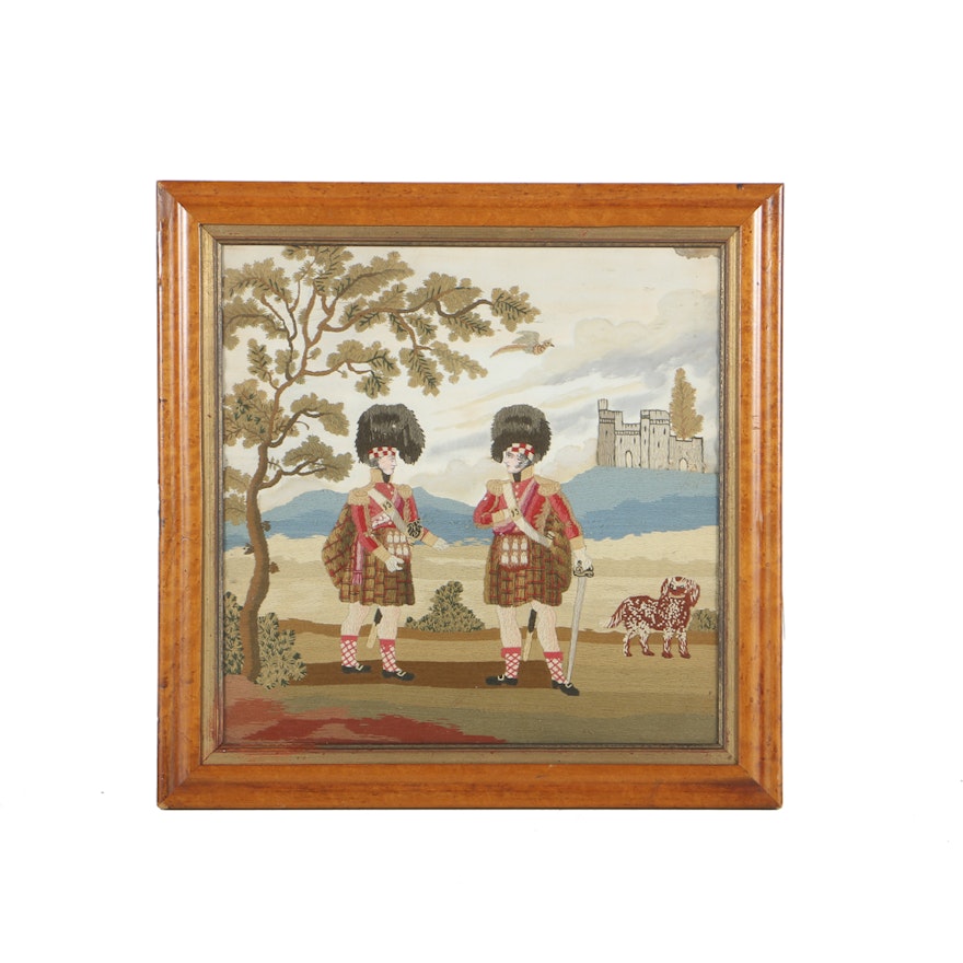 Victorian Woolwork on Silk Depicting the 93rd Regiment