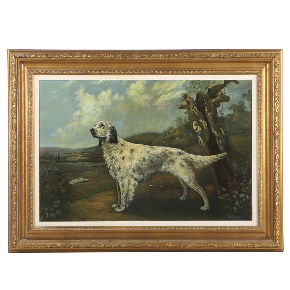 Scott Duncan Oil Painting on Canvas Landscape with English Setter
