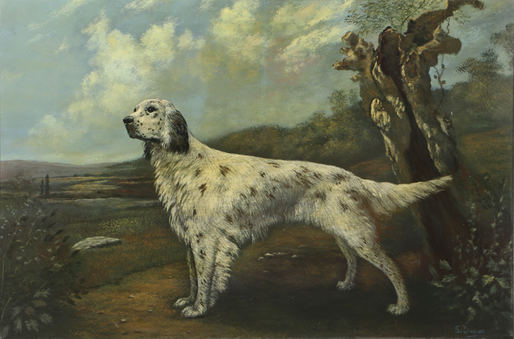 Scott Duncan Oil Painting on Canvas Landscape with English Setter