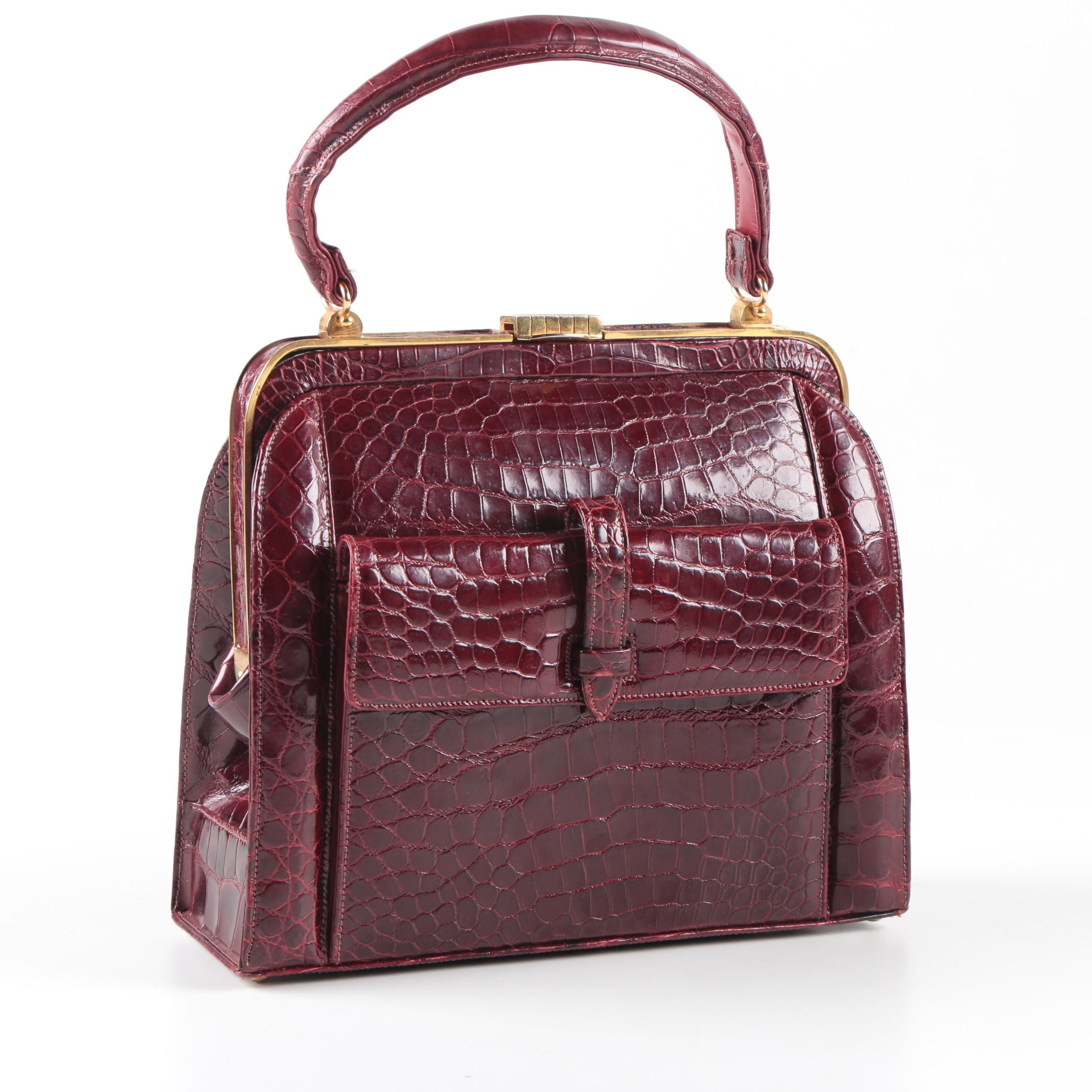 Dark Red Crocodile Skin Lucille de Paris Handbag